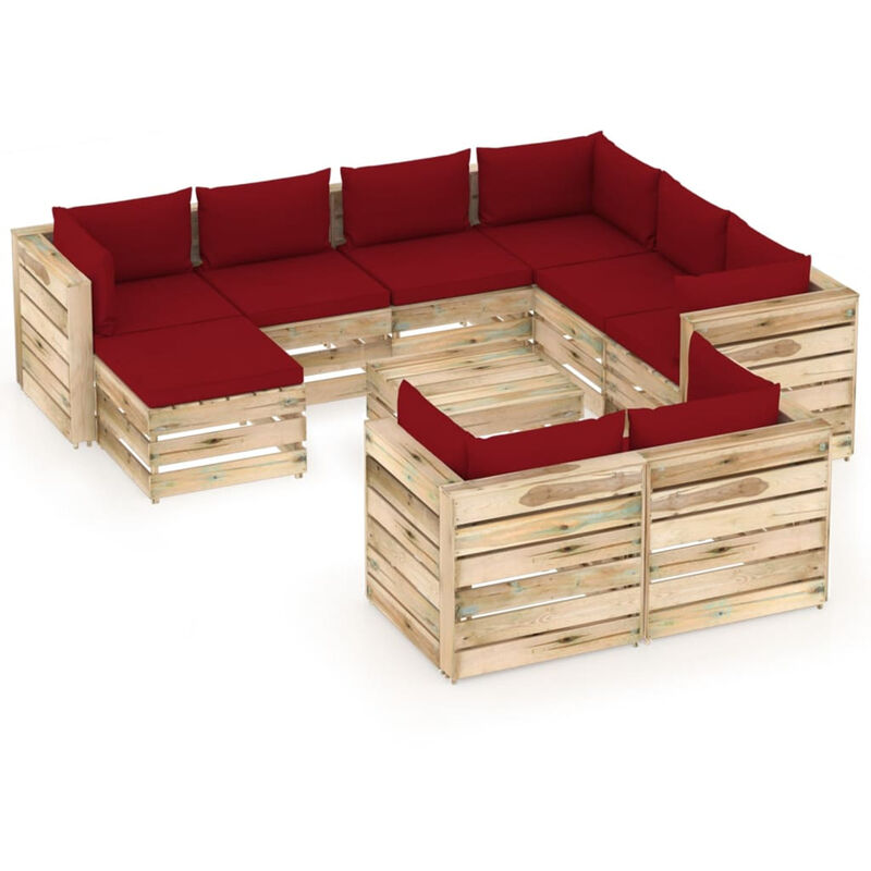 

Muebles de jardin 10 piezas con cojines madera impregnada verde