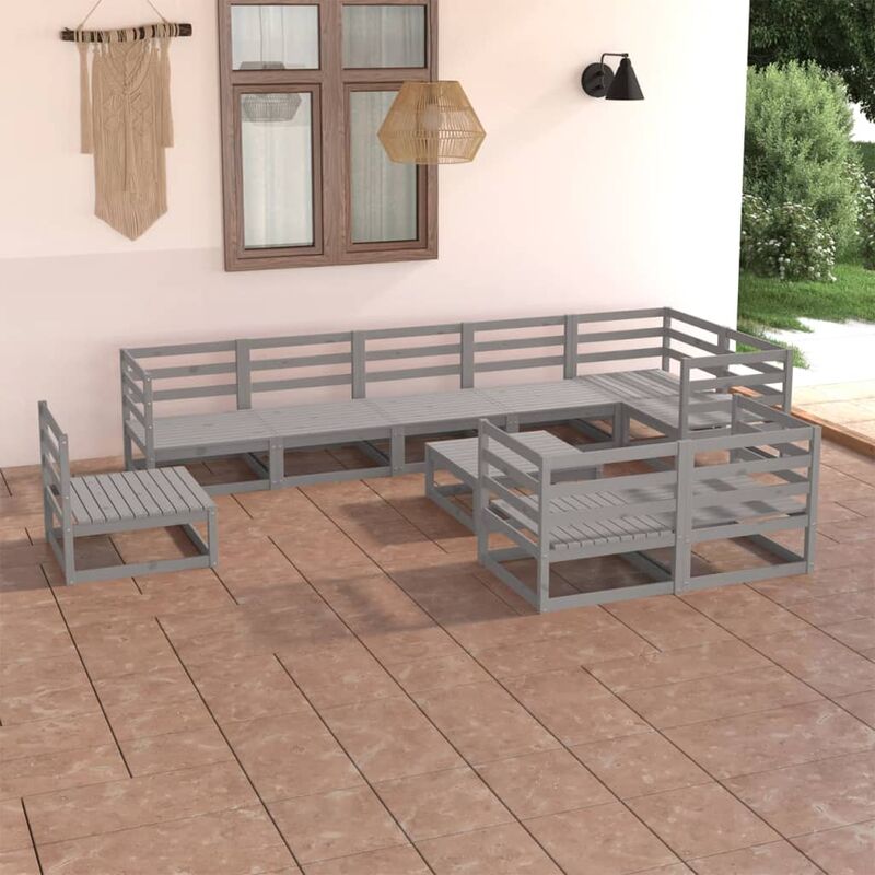 

Muebles de jardín 10 piezas gris madera de pino maciza