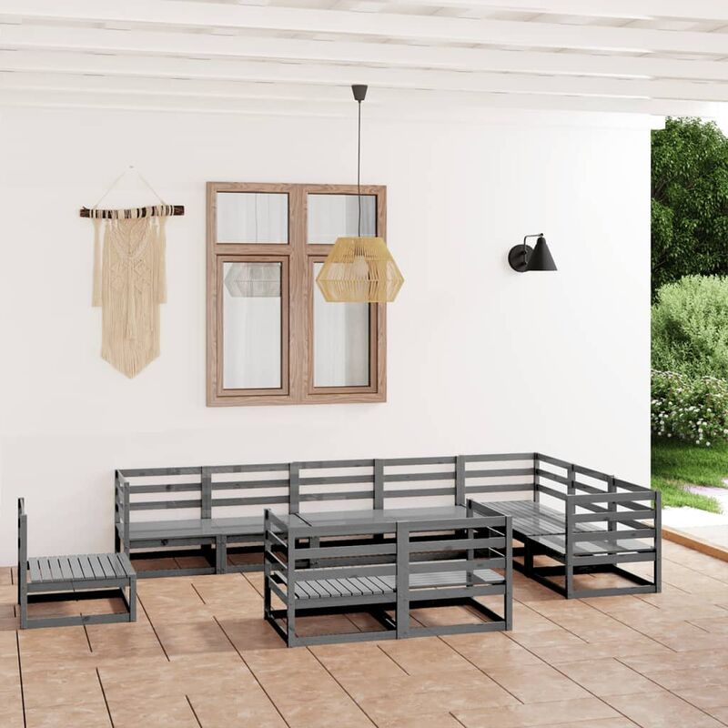 

Muebles de jardín 10 piezas gris madera de pino maciza