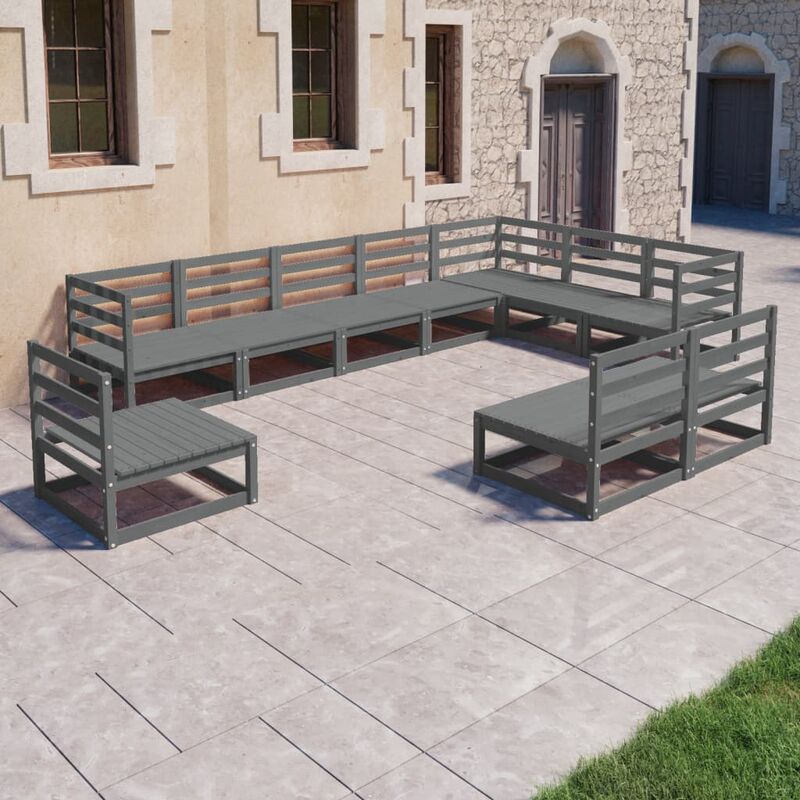 

Muebles de jardín 10 piezas gris madera de pino maciza