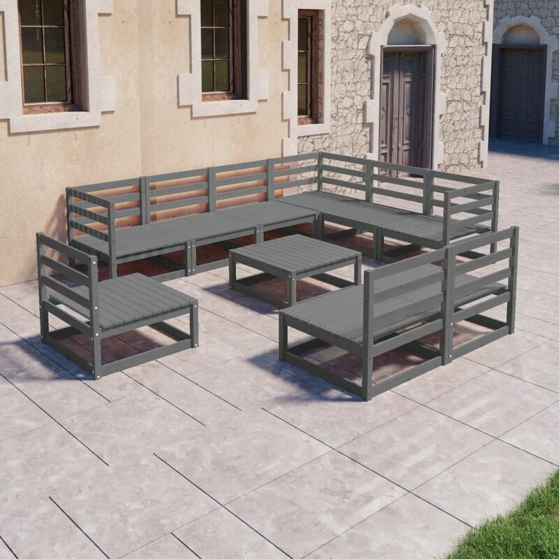 

Muebles de jardín 10 piezas gris madera de pino maciza