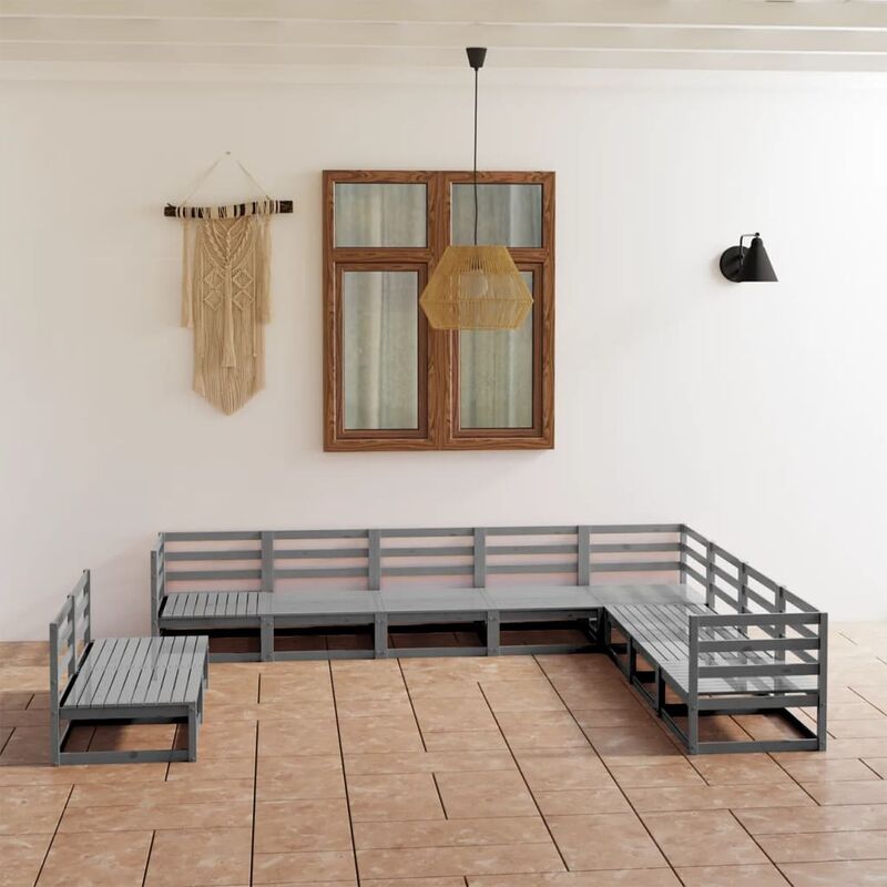 

Muebles de jardín 10 piezas gris madera de pino maciza