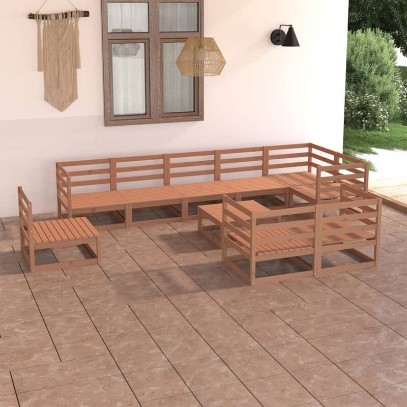 

Muebles de jardín 10 piezas marrón miel madera maciza de pino