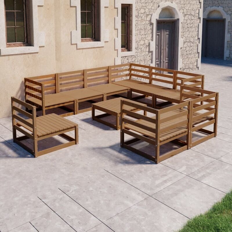 

Muebles de jardín 10 piezas marrón miel madera maciza de pino