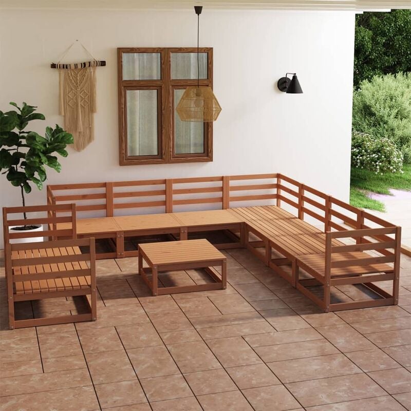 

Muebles de jardín 10 piezas marrón miel madera maciza de pino
