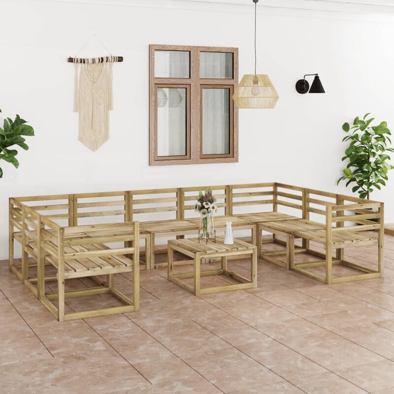 

Muebles de jardín 10 piezas verde madera impregnada gris