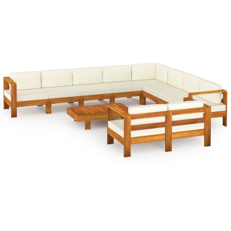 

Muebles de jardín 10 pzas cojines crema madera de acacia