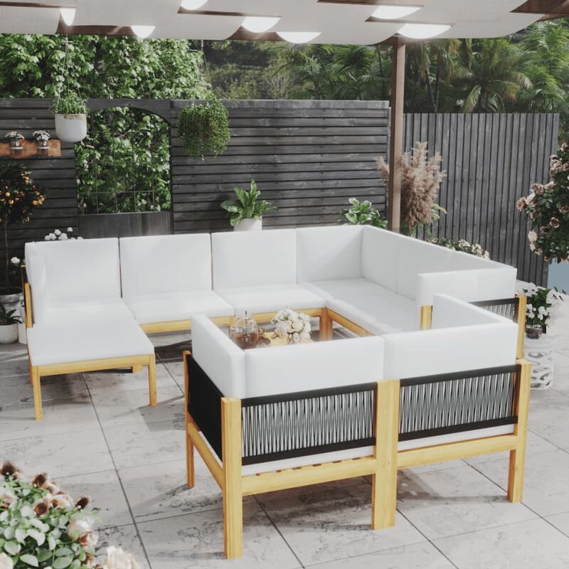 

Muebles de jardín 10 pzas cojines crema madera maciza acacia