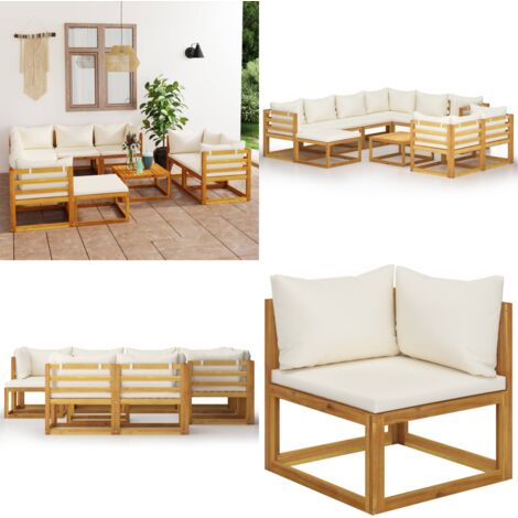 Muebles de jardín 10 pzas cojines crema madera maciza acacia - Muebles de jardín - Sofás de exterior