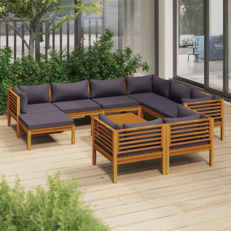 

Muebles de jardín 10 pzas cojines madera maciza de acacia