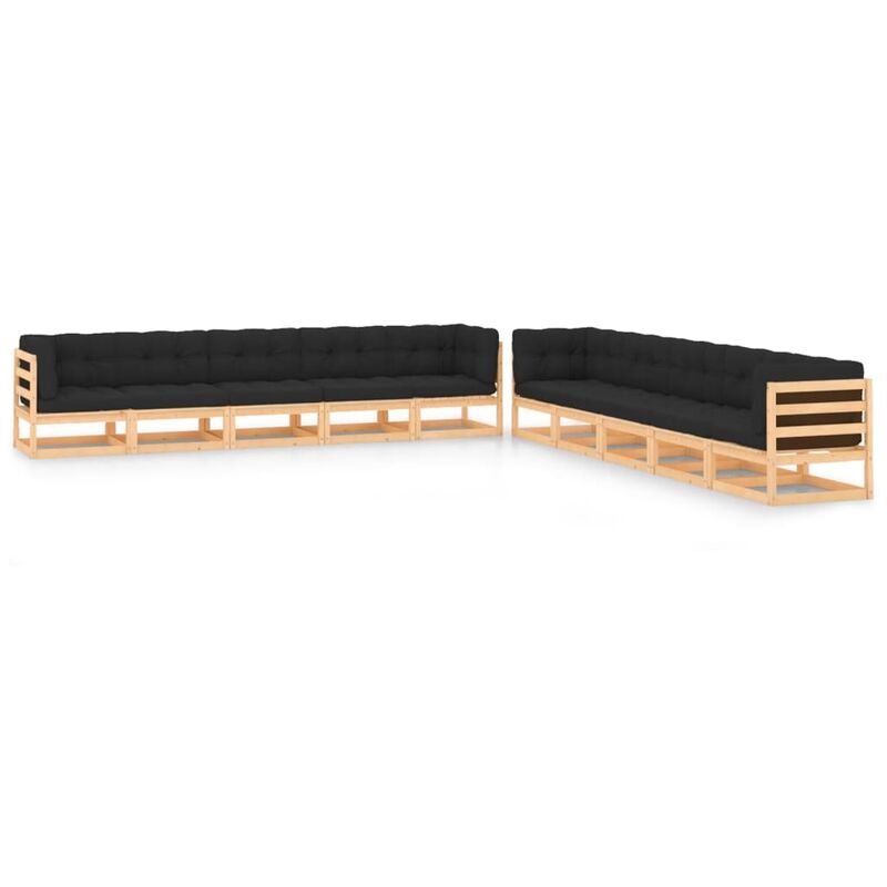 

Muebles de jardín 10 pzas con cojines antracita madera de pino
