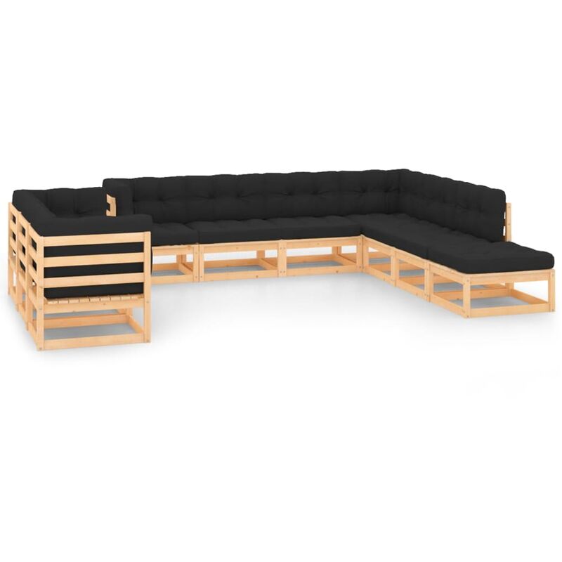 

Muebles de jardín 10 pzas con cojines antracita madera de pino