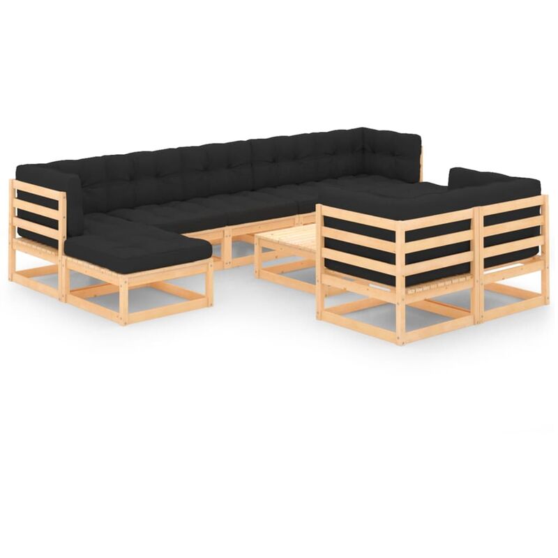 

Muebles de jardín 10 pzas con cojines antracita madera de pino