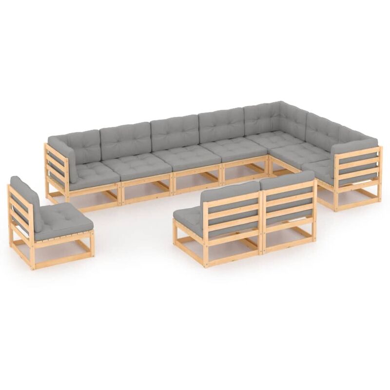 

Muebles de jardín 10 pzas con cojines de madera de pino maciza