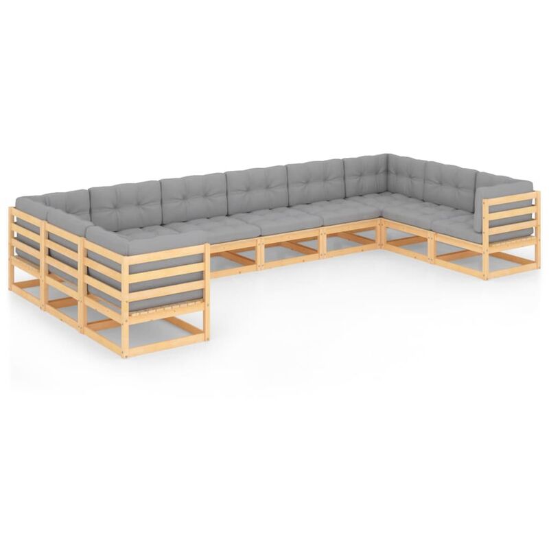 

Muebles de jardín 10 pzas con cojines de madera de pino maciza