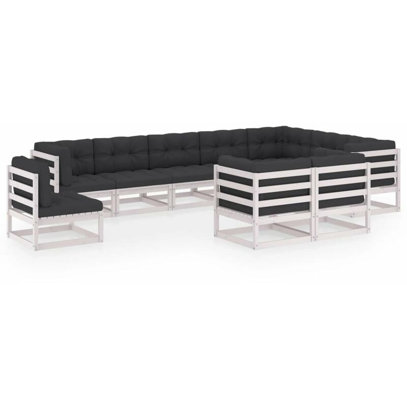 

Muebles de jardin 10 pzas y cojines blanco madera maciza pino
