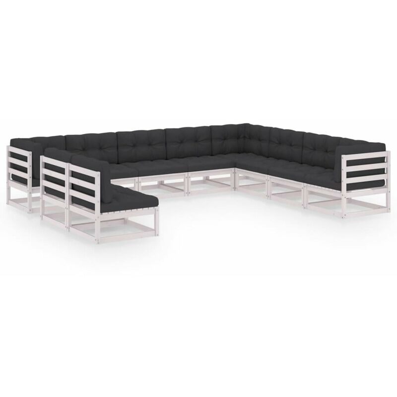 

Muebles de jardin 10 pzas y cojines blanco madera maciza pino