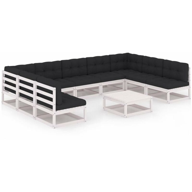 

Muebles de jardin 10 pzas y cojines blanco madera maciza pino