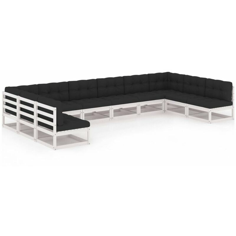 

Muebles de jardin 10 pzas y cojines blanco madera maciza pino