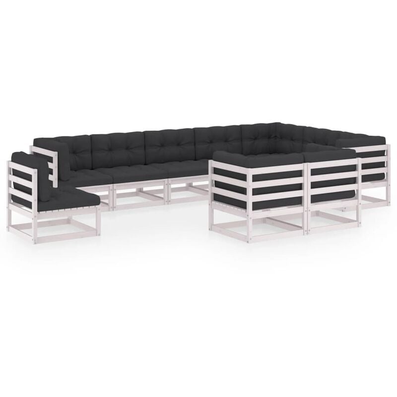 

Muebles de jardín 10 pzas y cojines blanco madera maciza pino