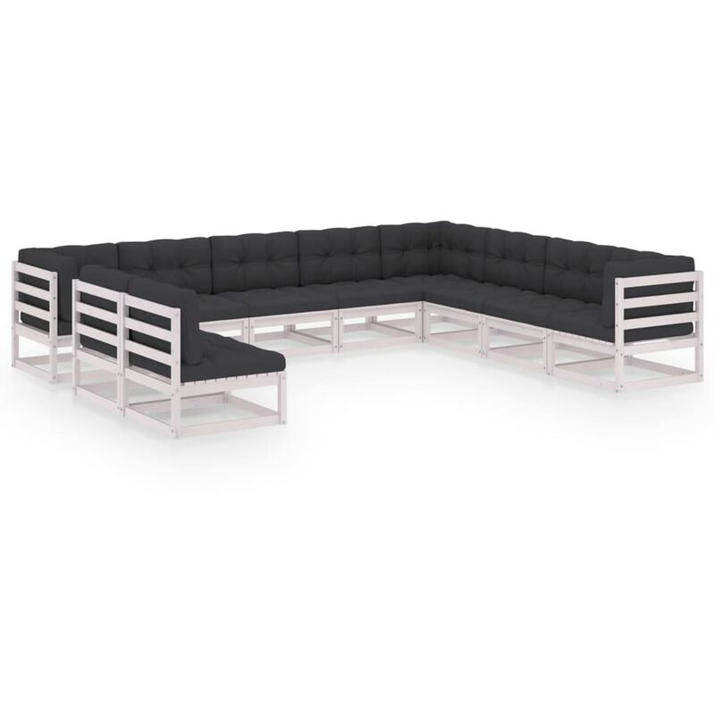 

Muebles de jardín 10 pzas y cojines blanco madera maciza pino