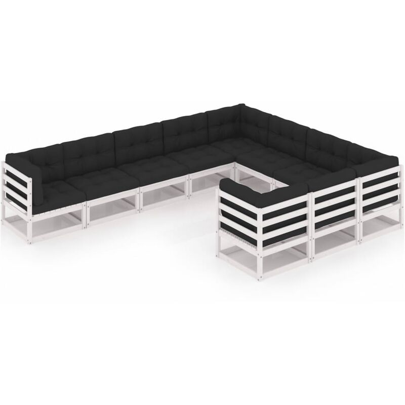 

Muebles de jardín 10 pzas y cojines blanco madera maciza pino