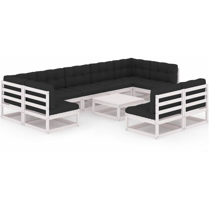 

Muebles de jardín 10 pzas y cojines blanco madera maciza pino