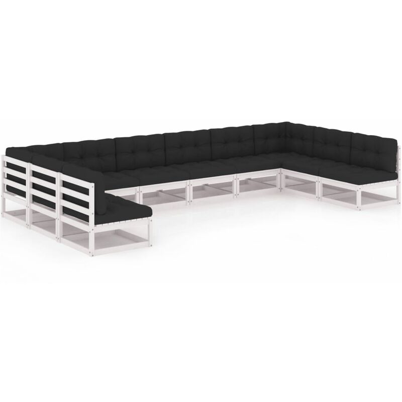 

Muebles de jardín 10 pzas y cojines blanco madera maciza pino