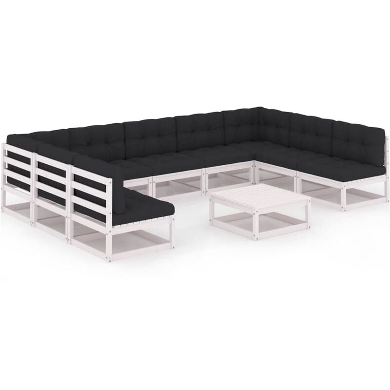 

Muebles de jardín 10 pzas y cojines blanco madera maciza pino