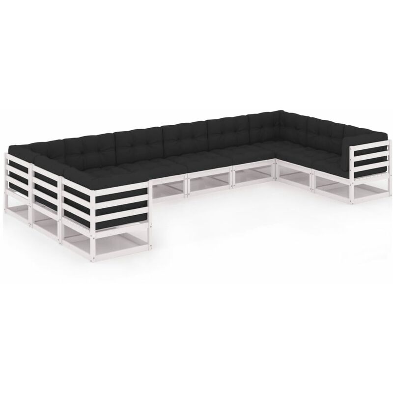 

Muebles de jardín 10 pzas y cojines blanco madera maciza pino