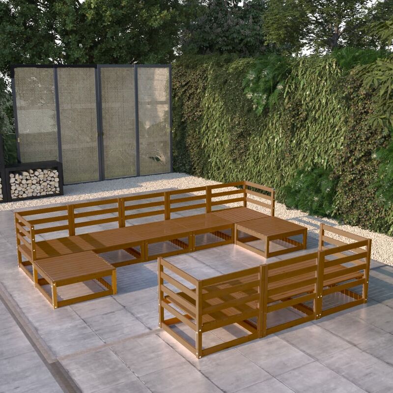 

Muebles de jardín 10 pzas y cojines madera maciza de pino