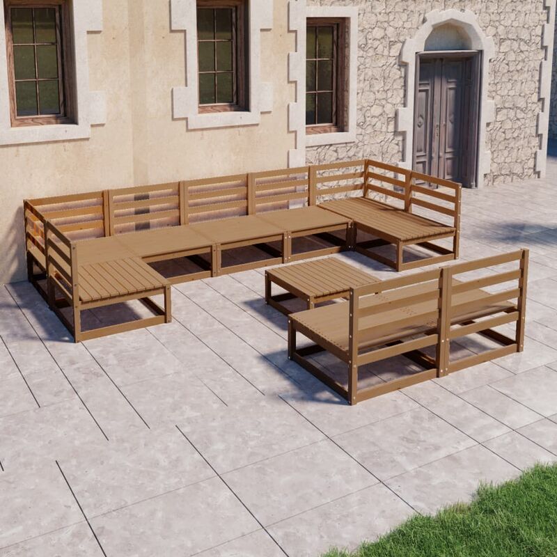 

Muebles de jardín 10 pzas y cojines madera maciza de pino