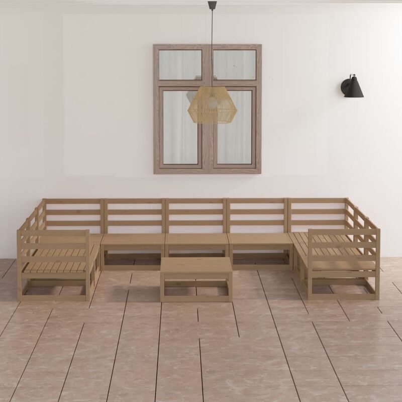 

Muebles de jardín 10 pzas y cojines madera maciza de pino