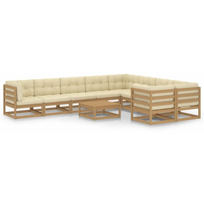 

Happyshopping - Muebles de jardin 10 pzas y cojines marron miel madera de pino