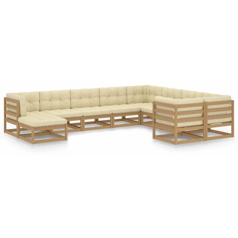 

Happyshopping - Muebles de jardin 10 pzas y cojines marron miel madera de pino