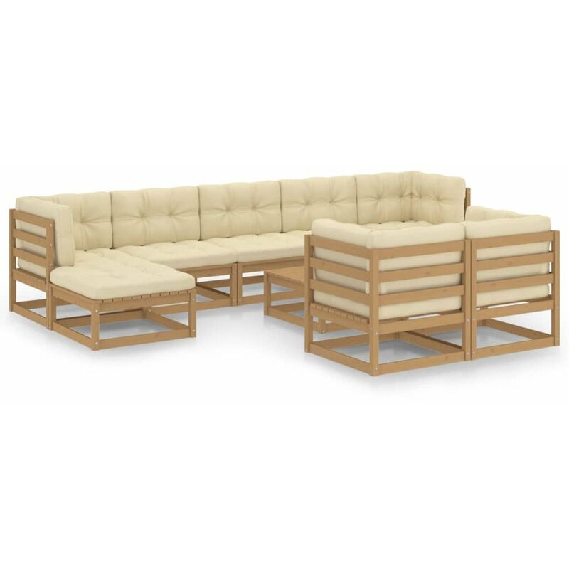 

Muebles de jardin 10 pzas y cojines marron miel madera de pino