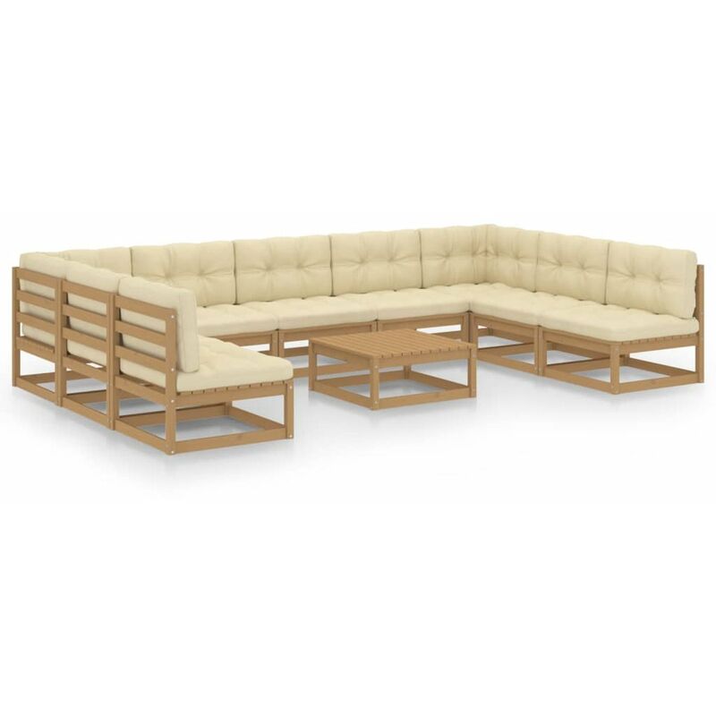 

Happyshopping - Muebles de jardin 10 pzas y cojines marron miel madera de pino