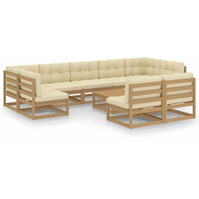 

Happyshopping - Muebles de jardin 10 pzas y cojines marron miel madera de pino