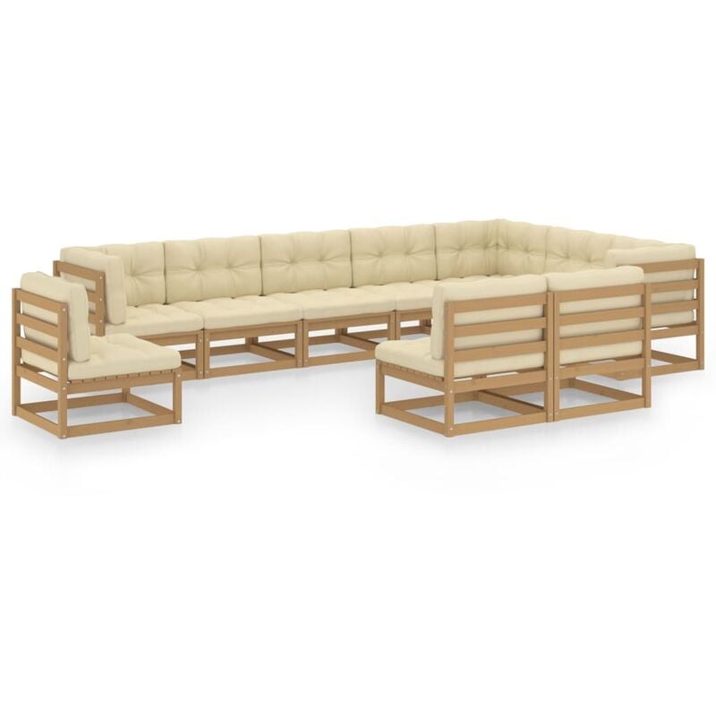 

Muebles de jardín 10 pzas y cojines marrón miel madera de pino