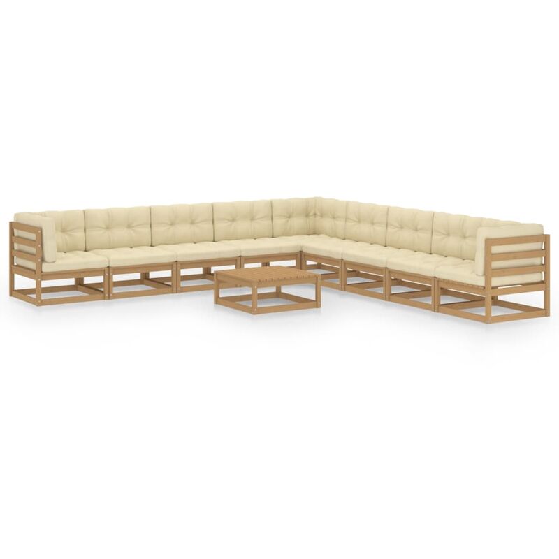 

Muebles de jardín 10 pzas y cojines marrón miel madera de pino