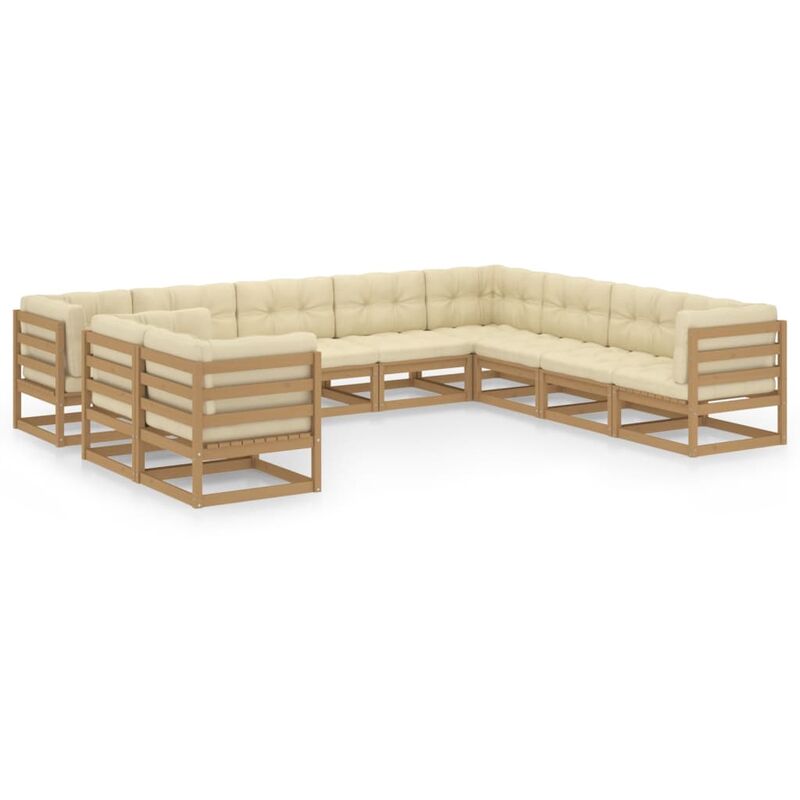 

Muebles de jardín 10 pzas y cojines marrón miel madera de pino