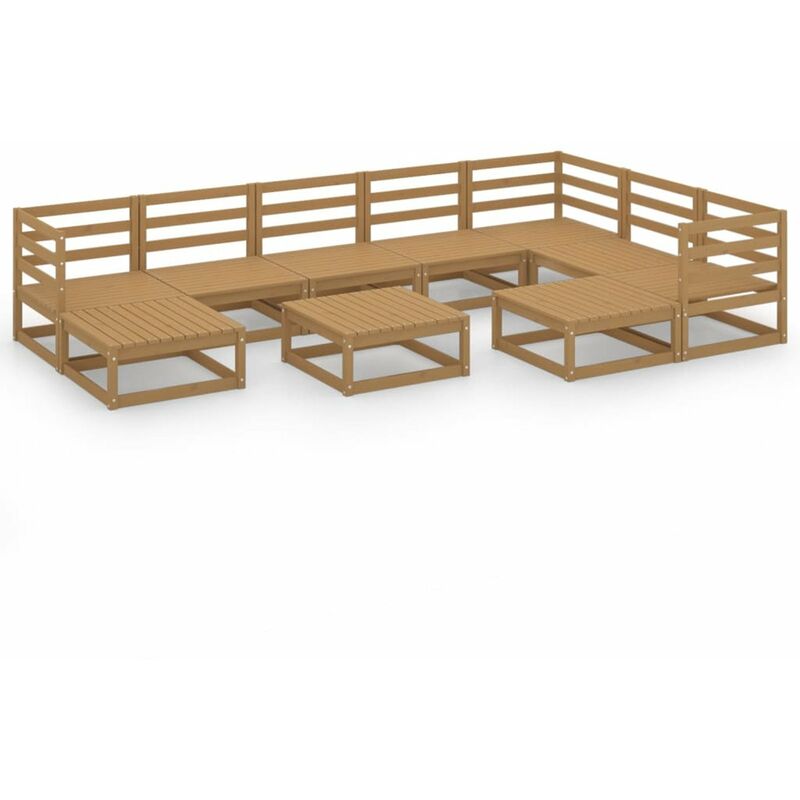 

Happyshopping - Muebles de jardin 10 pzas y cojines marron miel madera pino
