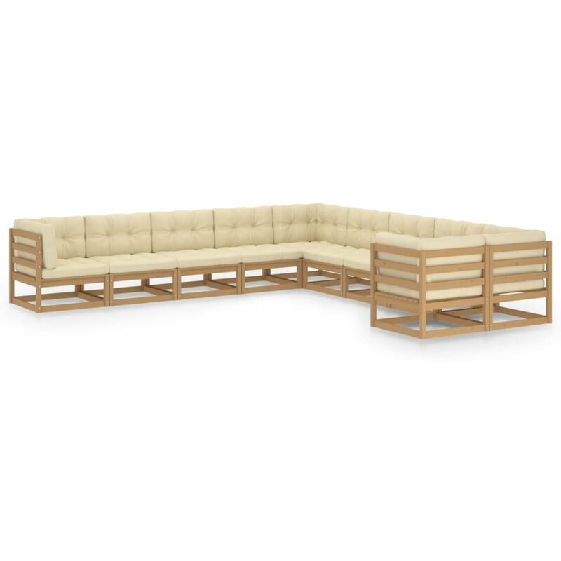 

Happyshopping - Muebles de jardin 10 pzas y cojines marron miel madera pino