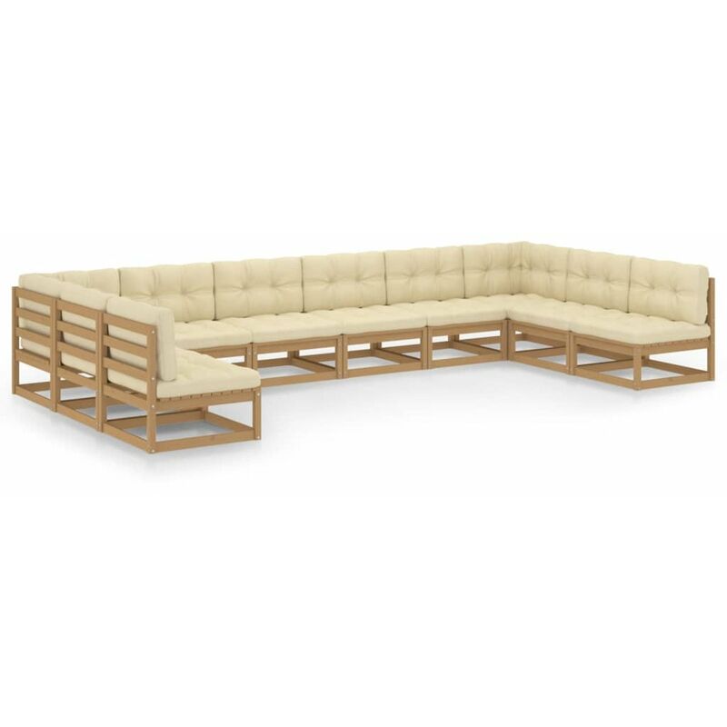 

Happyshopping - Muebles de jardin 10 pzas y cojines marron miel madera pino