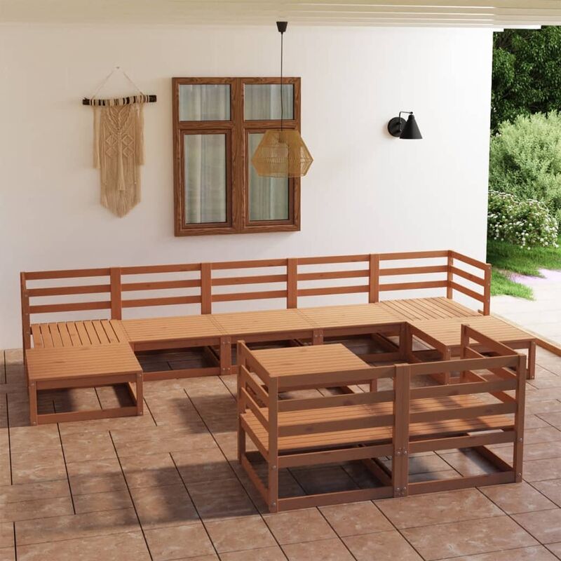 

Muebles de jardín 10 pzas y cojines marrón miel madera pino