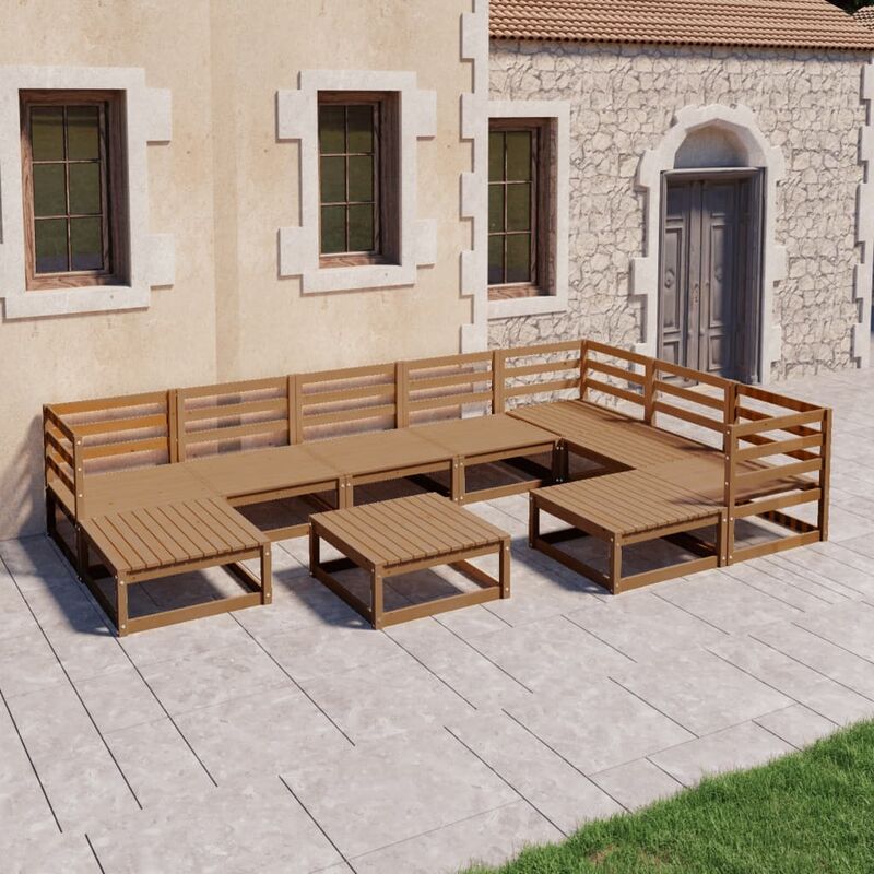 

Muebles de jardín 10 pzas y cojines marrón miel madera pino
