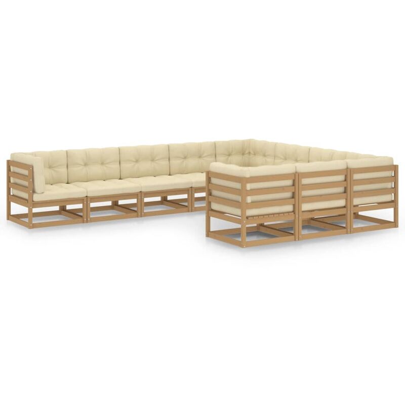 

Muebles de jardín 10 pzas y cojines marrón miel madera pino