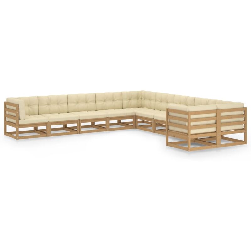 

Muebles de jardín 10 pzas y cojines marrón miel madera pino
