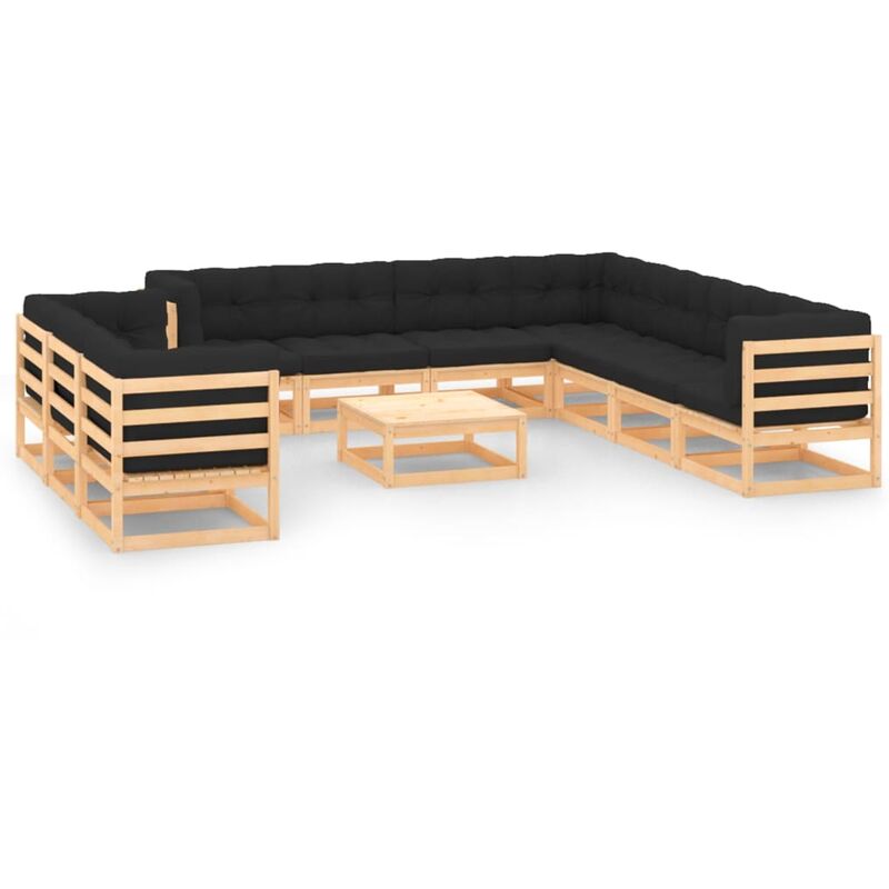 

Muebles de jardín 11 piezas cojines gris antracita madera pino