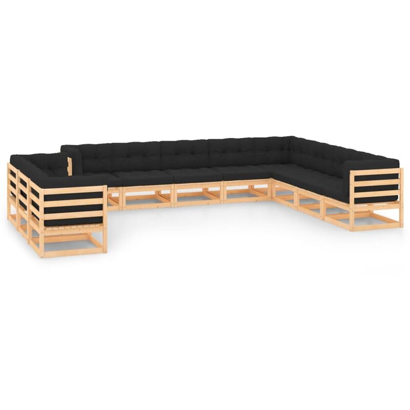 

Muebles de jardín 11 piezas cojines gris antracita madera pino
